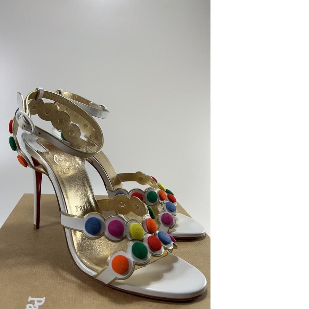 Smartissima Pompom 100mm White Dot Ankle Strap Sandals Stilettos E181